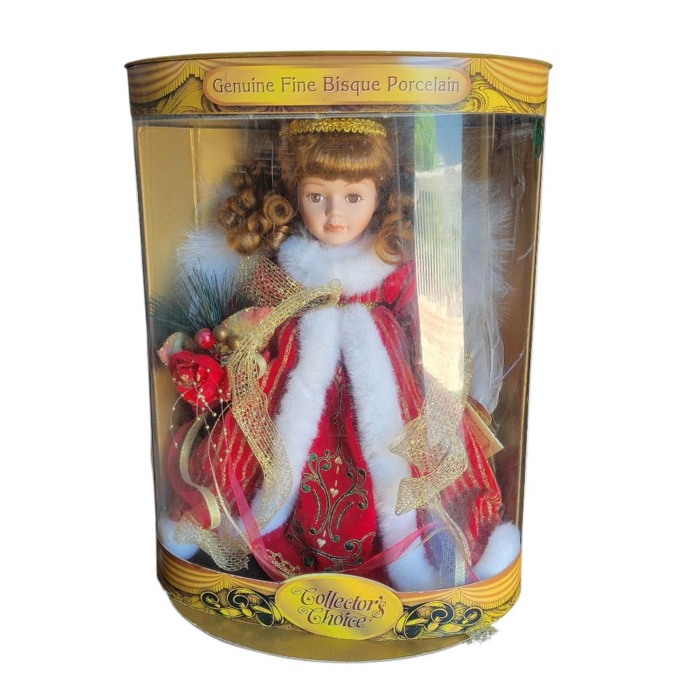 "Heather" Porcelain Doll in Red and White Festive Holiday Outfit